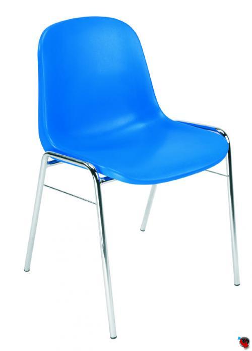 Kunststoff Stapelstuhl stabil - Sitz-und Rückenlehne blau - Gestell chrom - Design Kunststoff Stapelstuhl sofort lieferbar -GS Zertifiziert vom TÜV Rheinland - Preishit !